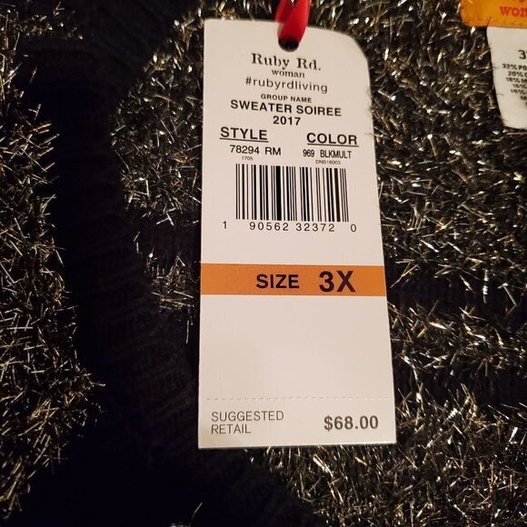 𝅺ruby Rd Black Silver Eyelash Long Sleeve Scoop Neck Sweater Plus Size 3X NWT - Picture 10 of 10